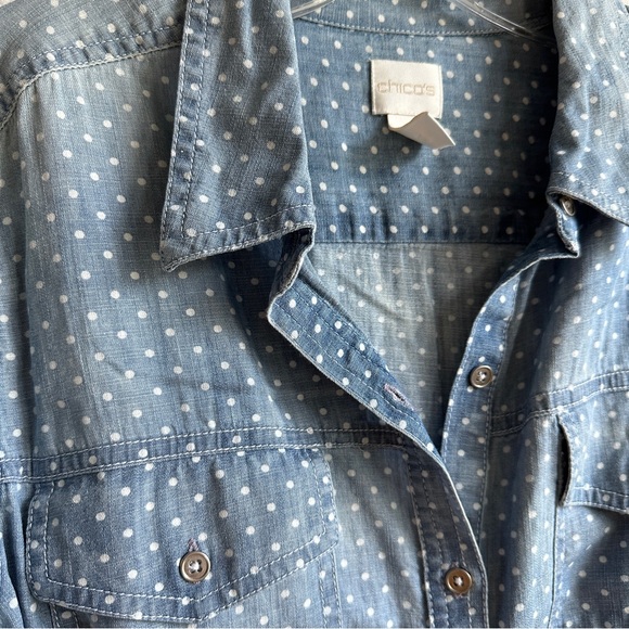 CHICO’S White Dotted Jean Shirt - Picture 2 of 6